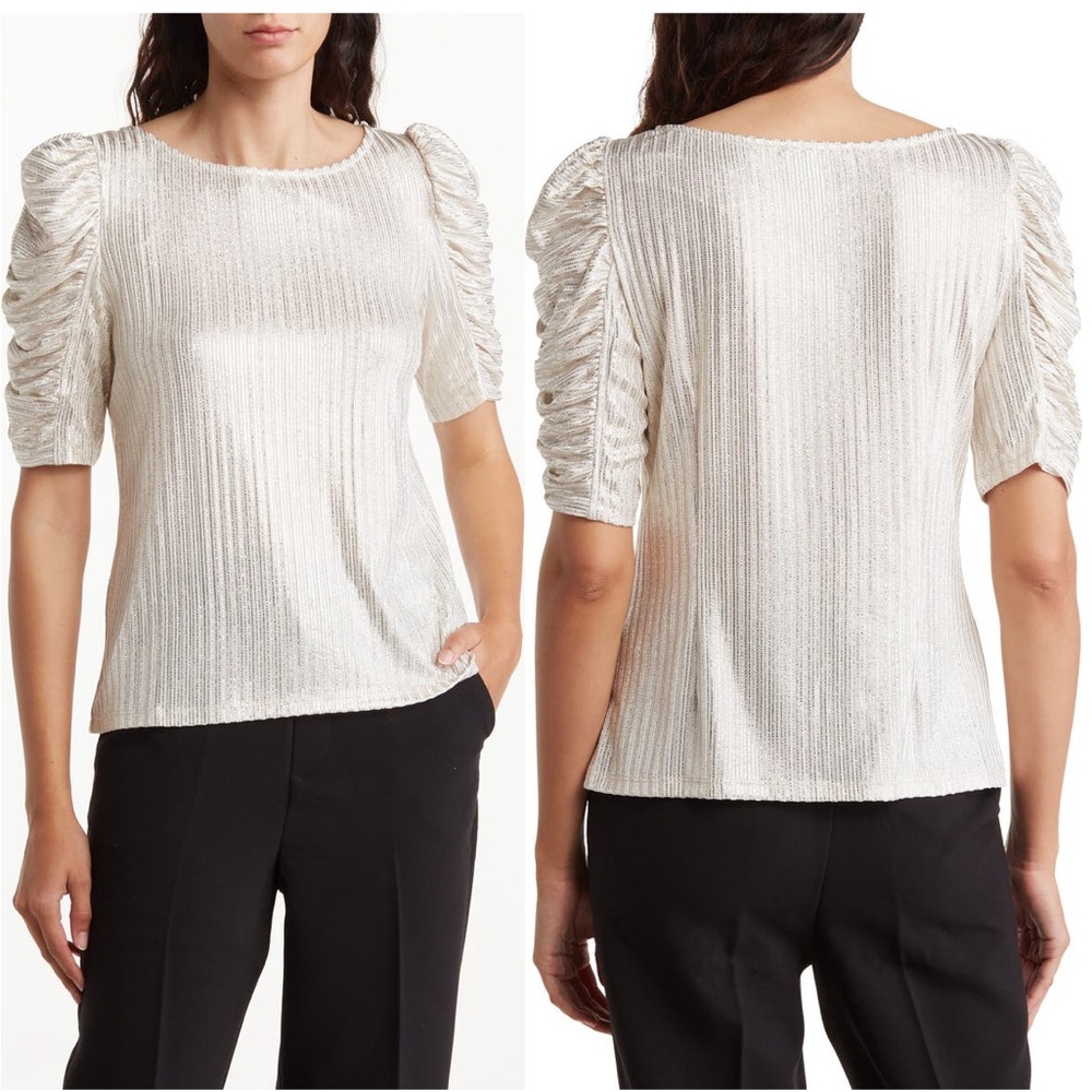 NWT CeCe puff sleeve metallic top, size Large.
